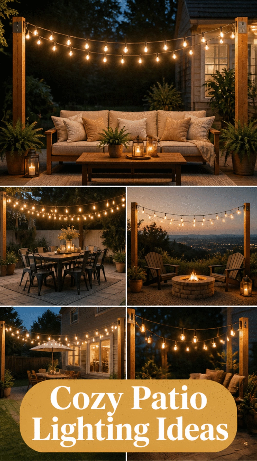 Patio String Lights Strung Between Two Posts Transforming Outdoor Spaces