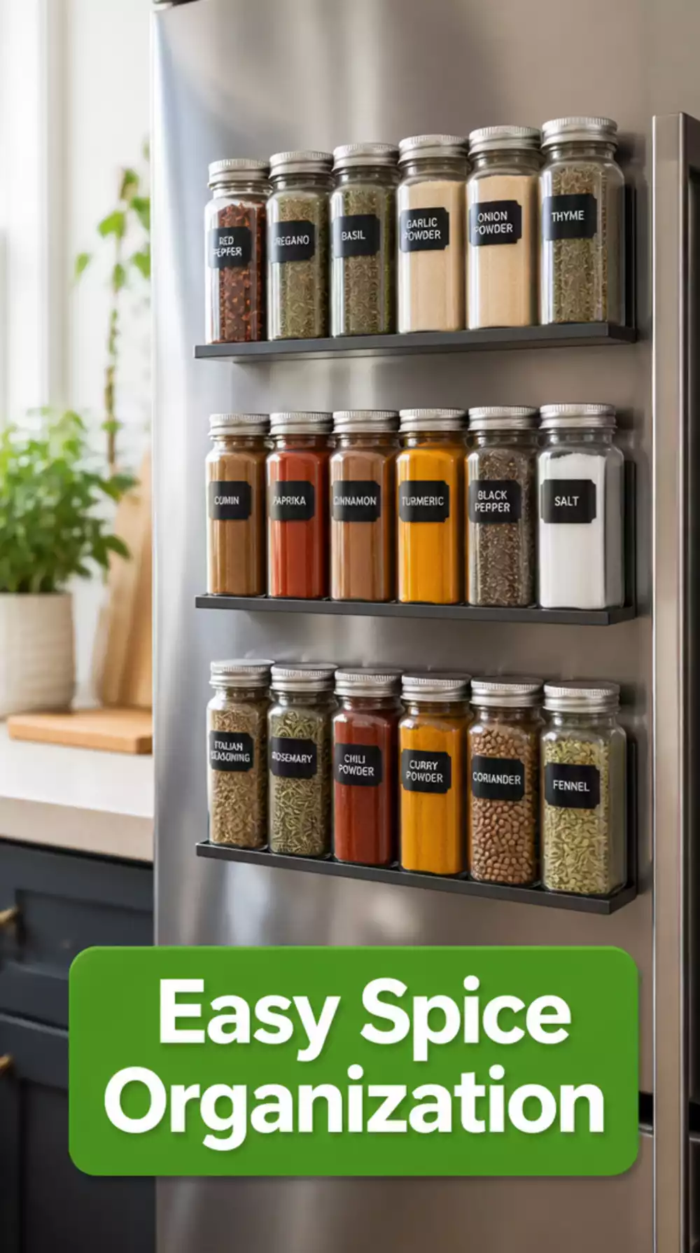 Kitchen Magnetic Spice Rack Mounted on the Fridge That Frees Up an Entire Drawer