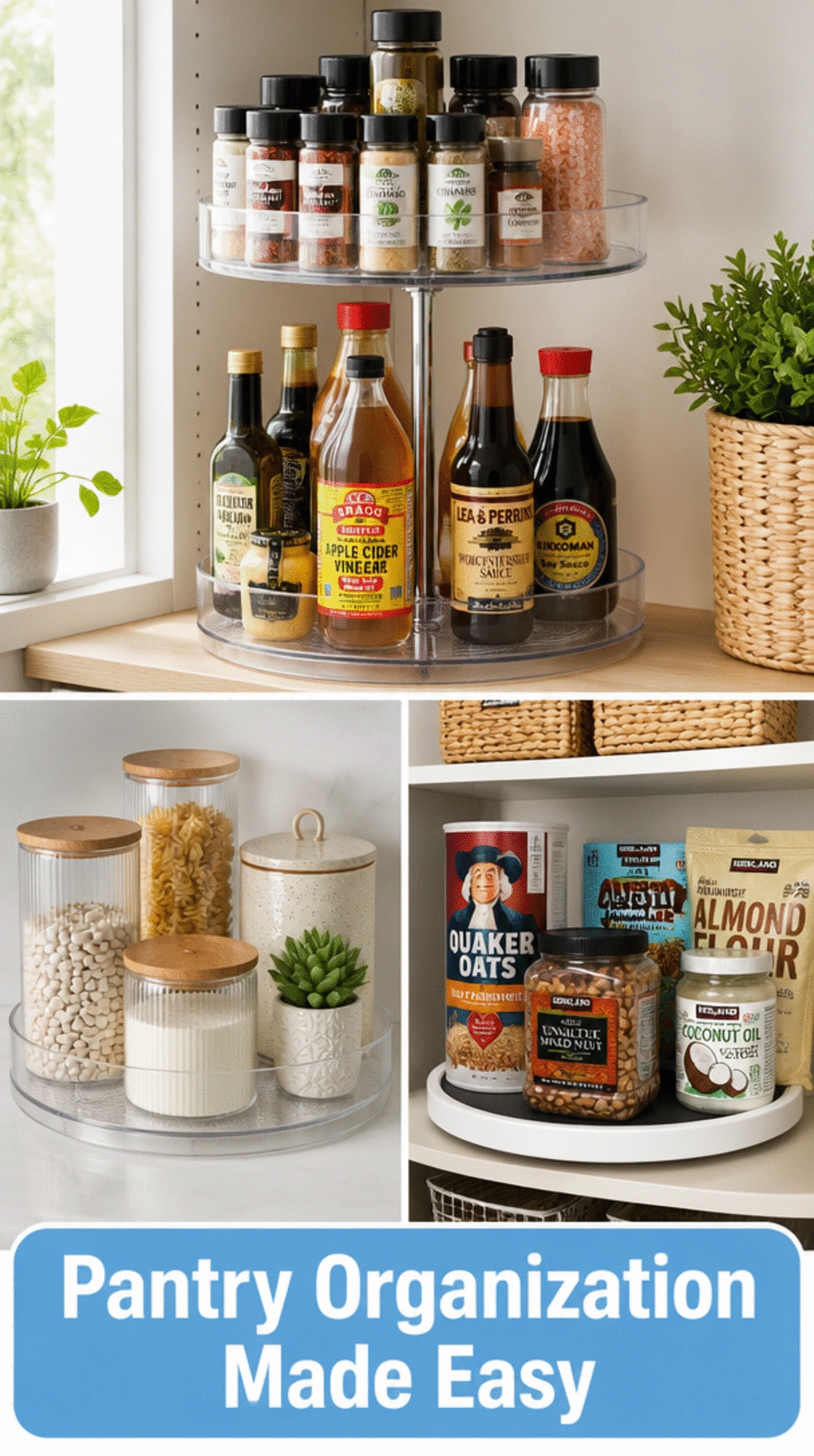 Pantry Lazy Susan Turntable Set for Corner Shelves That Puts Every Item Within Reach