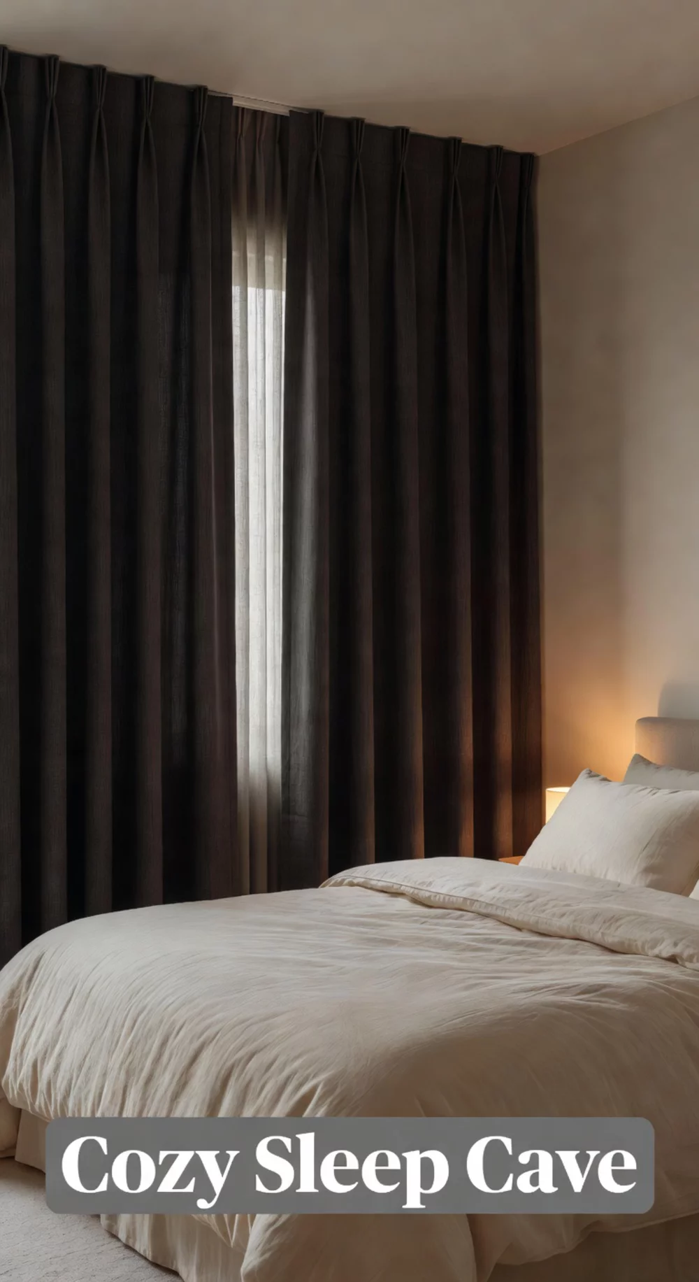 Bedroom Blackout Linen-Look Curtain in a Deep Charcoal for a Cozy Sleep Cave Feel