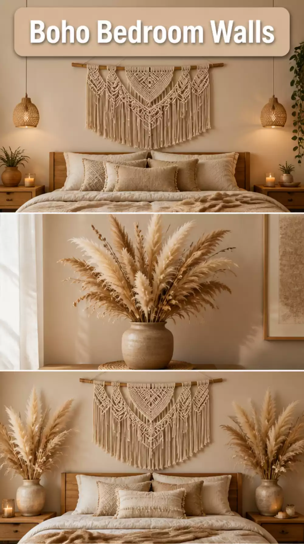 Bedroom Macramé Wall Hanging and Dried Pampas Arrangement for a Boho Feature Wall