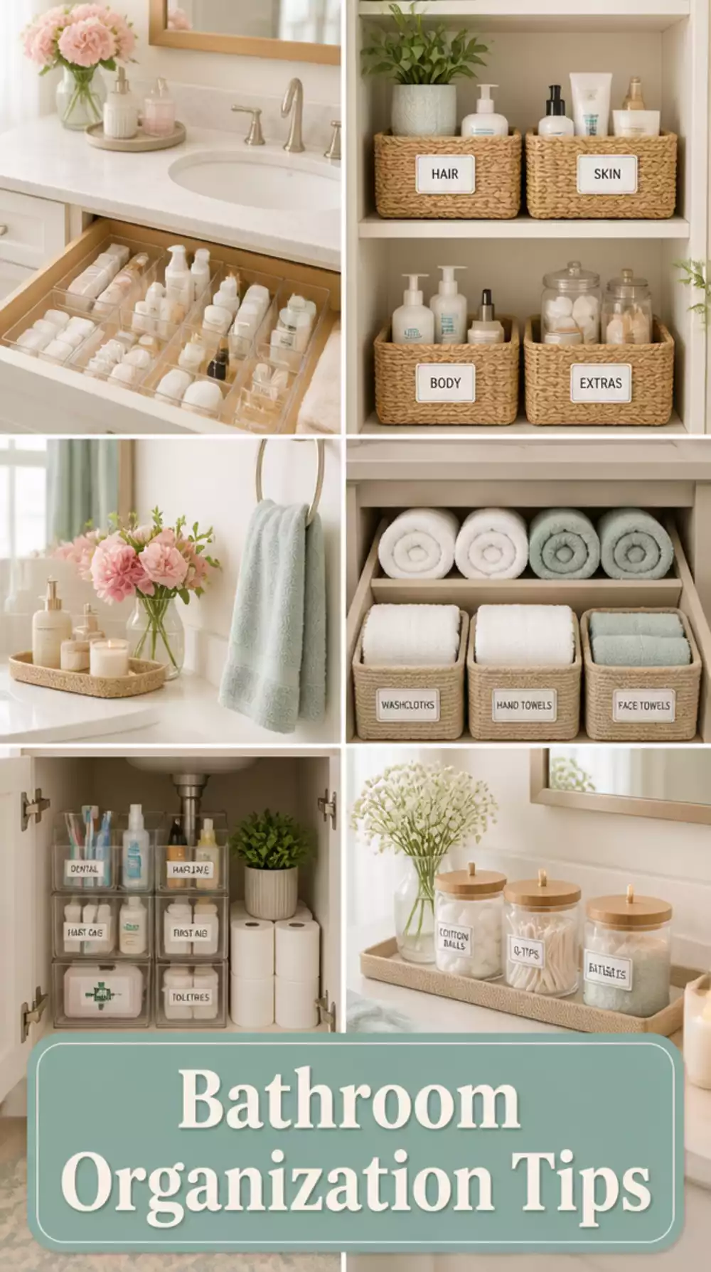 Bathroom Dollar Store Basket and Label Combo That Makes a Vanity Look Organised