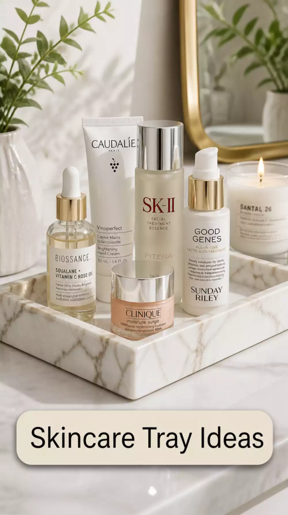 Marble-Effect Tray for Skincare Organization