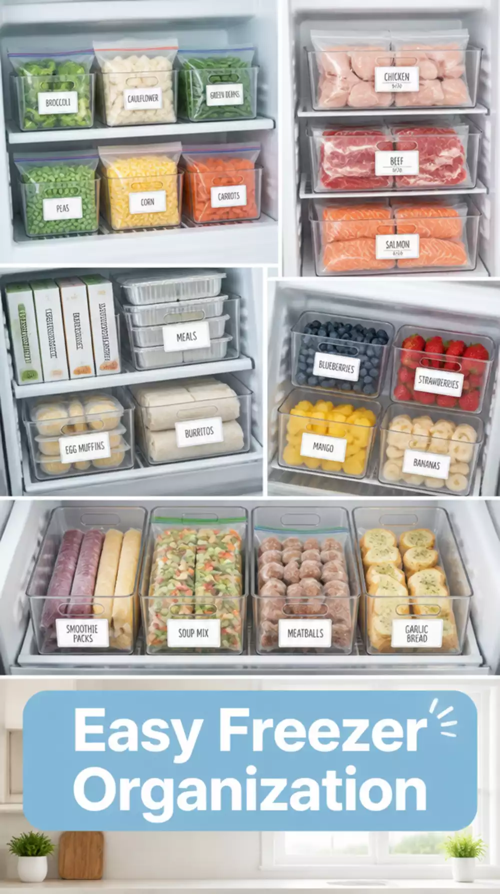Kitchen Freezer Drawer Organiser Bin Set That Makes Frozen Items Easy to Find Fast