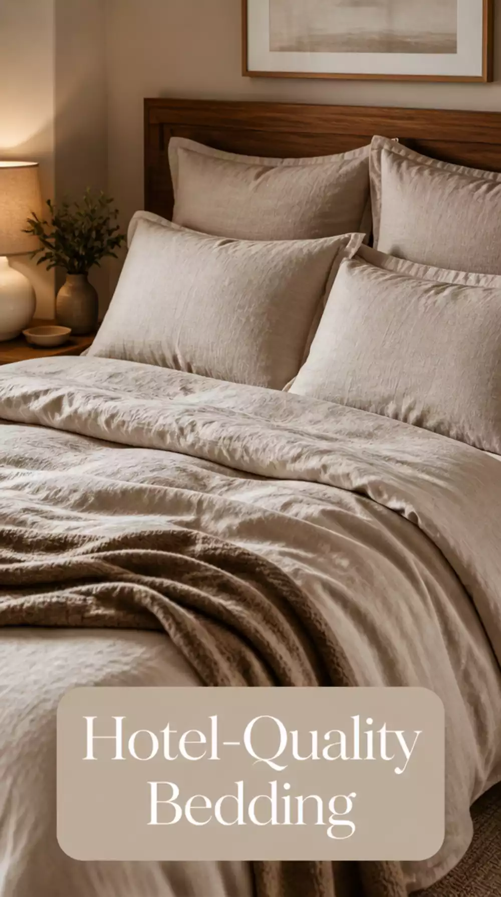 Bedroom Amazon Linen Pillowcase Set in a Soft Warm Stone That Makes Any Bed Feel Hotel-Quality