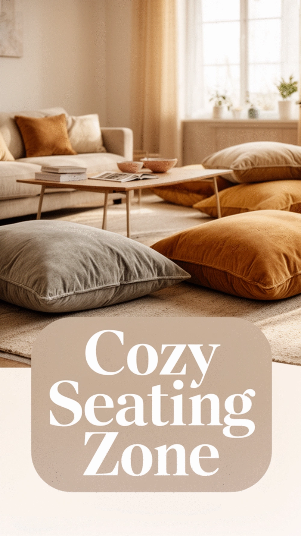 Apartment Living Room Oversized Floor Pillow Set That Creates a Casual Cozy Seating Zone