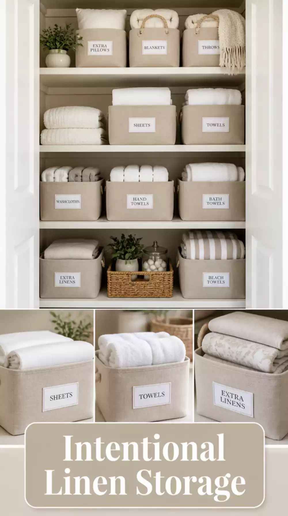 Why Decanting Linen Closet Items Into Matching Baskets Makes the Whole Space Look Intentional