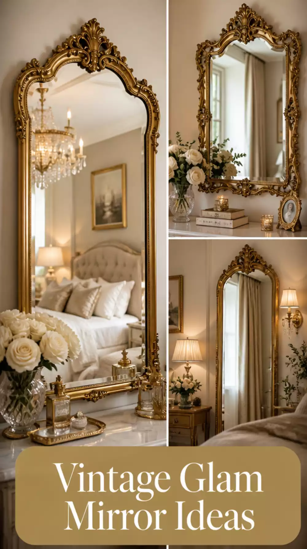 Bedroom Vintage-Style Ornate Mirror in a Gold Finish for a Glam Dressing Corner