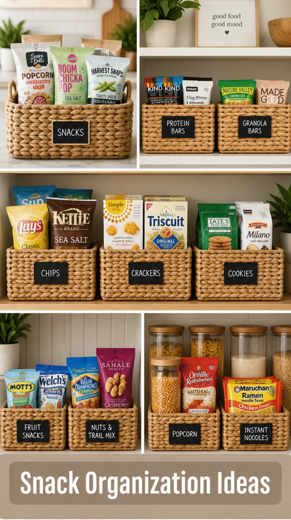 The Pantry Woven Basket Grouping Trick That Corrals Snacks and Keeps Shelves Looking Tidy