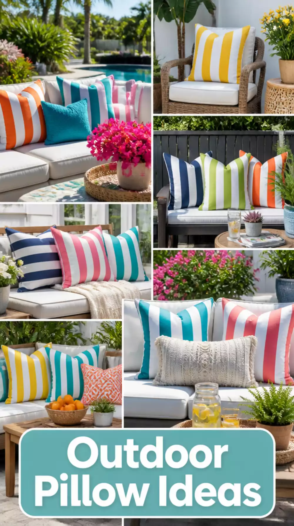 Patio Outdoor Throw Pillow Set in a Stripe Pattern That Survives Rain and Sun