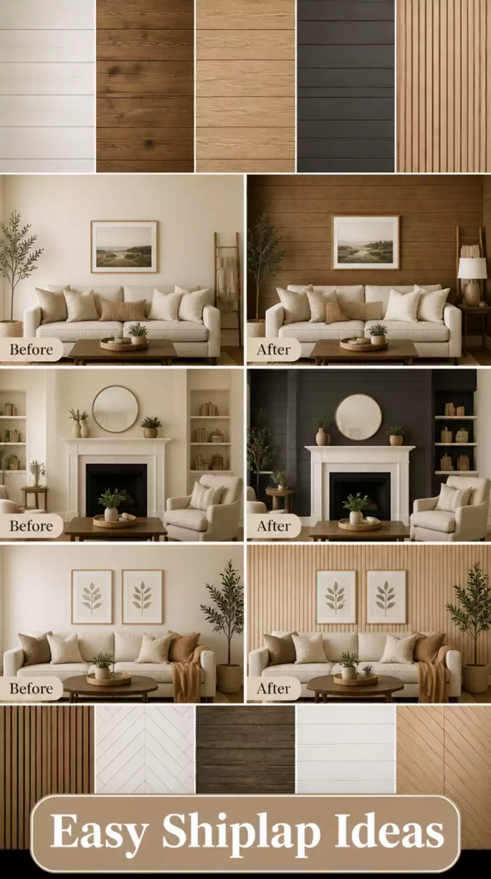Living Room Peel-and-Stick Wood Panel That Fakes a Real Shiplap Accent Wall