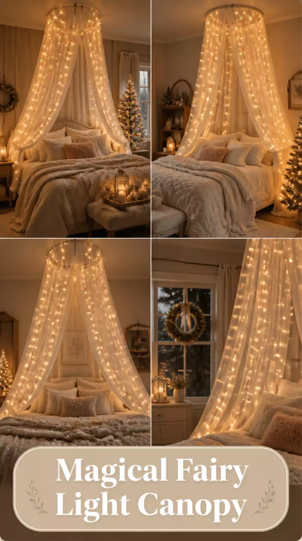 Bedroom Christmas Fairy Light Canopy Over the Bed That Creates a Magical Festive Atmosphere