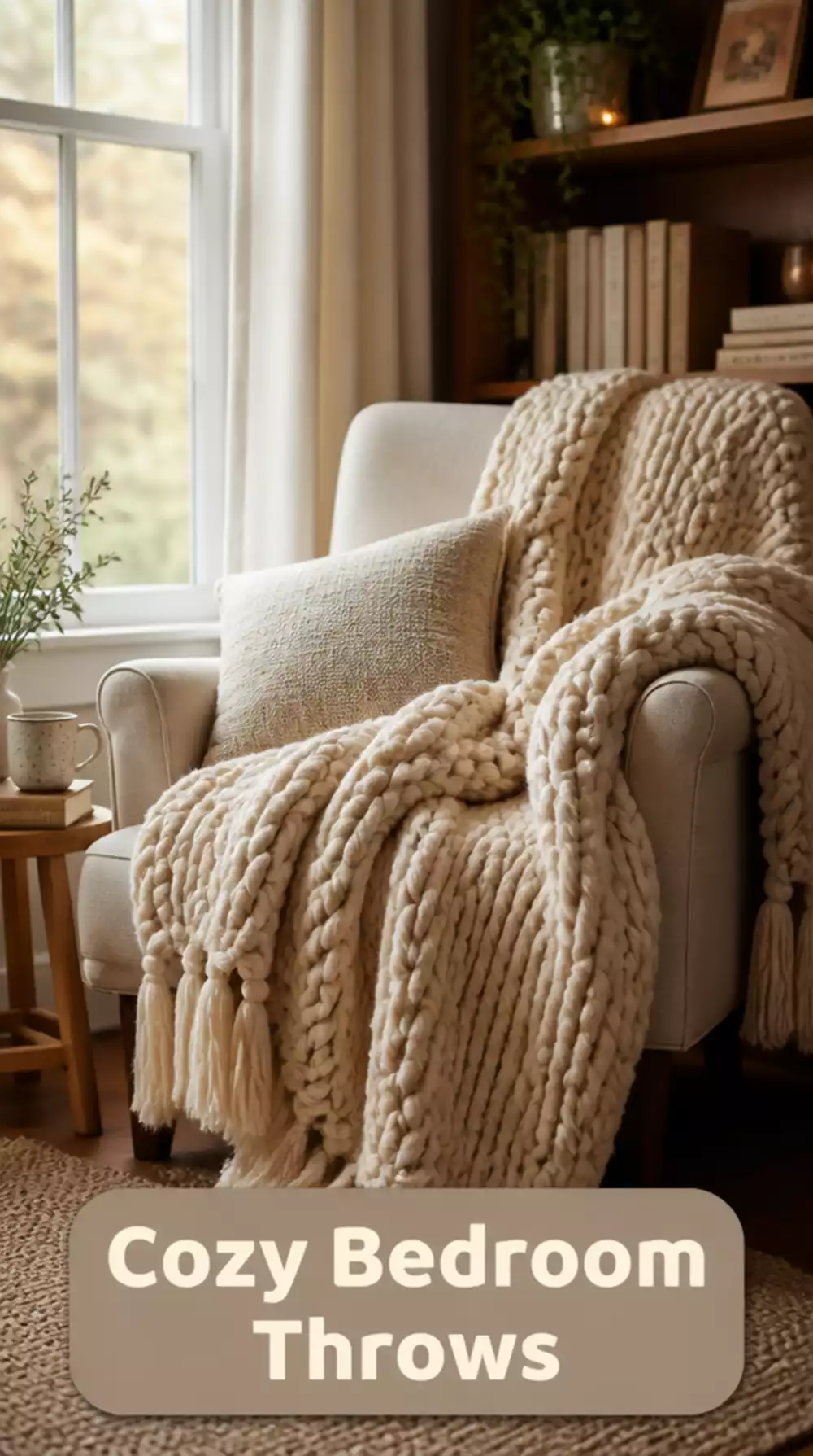 Bedroom throw blanket adds cozy texture
