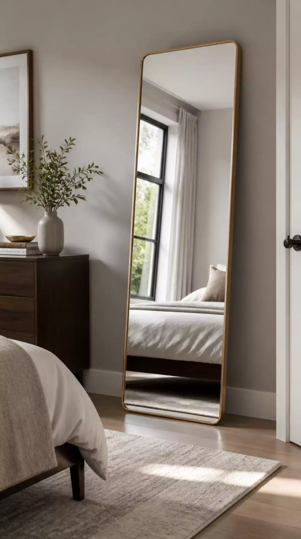 Bedroom Floor Mirror Leaning Against the Wall as a Renter-Safe Full-Length Dressing Mirror