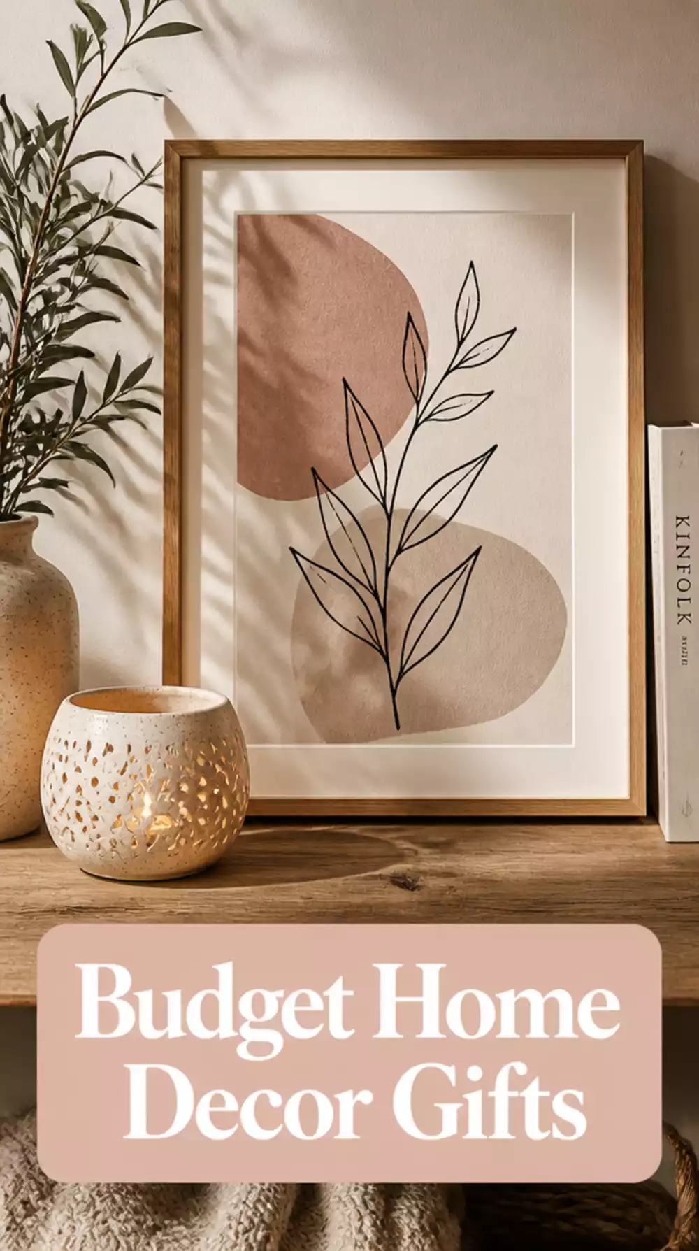Budget Home Decor Gift of a Framed Art Print Paired With a Small Ceramic Candle Holder