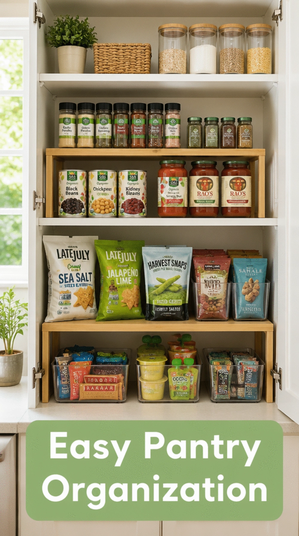 Pantry Shelf Riser Tier Insert That Creates a Second Level Inside Every Cabinet