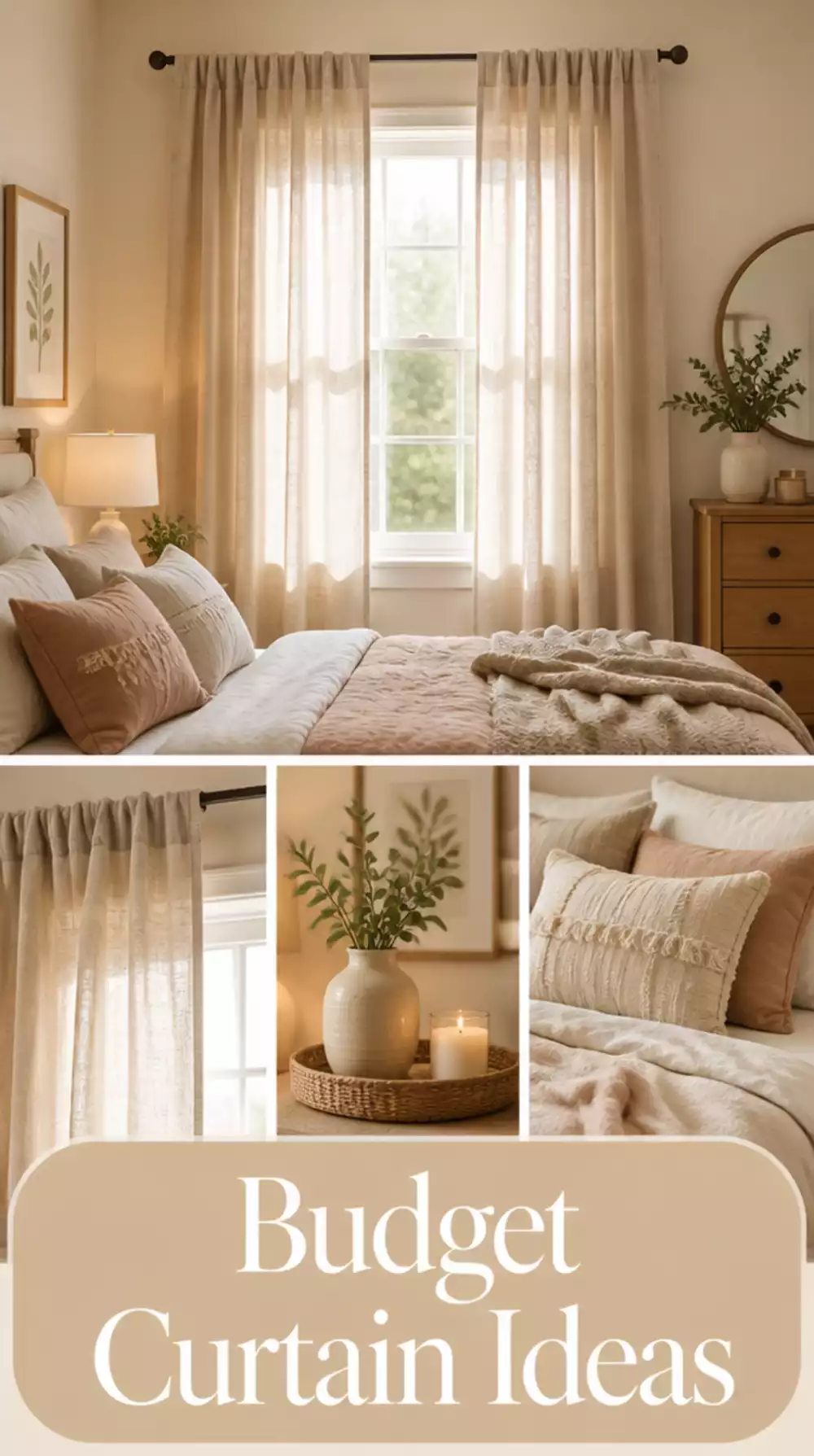 Bedroom Faux Linen Curtain Panel on a Tension Rod That Needs No Drilling at All