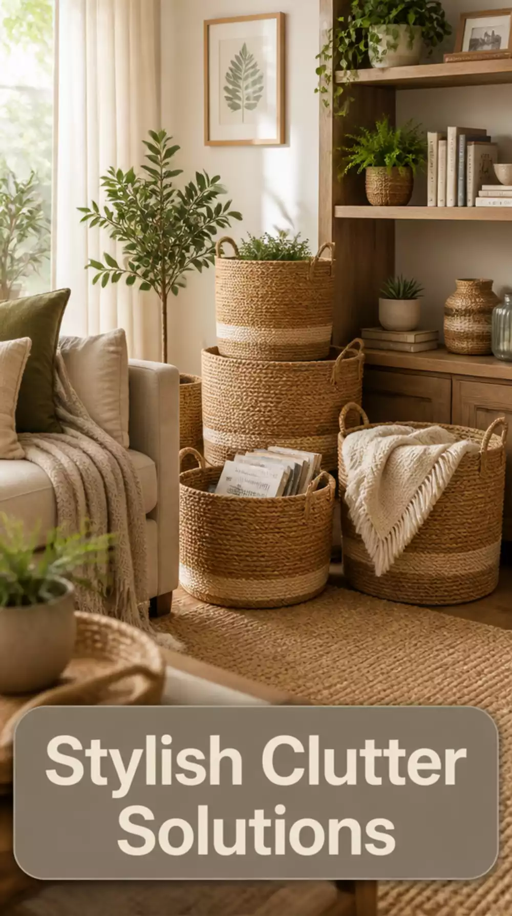 Stylish Jute Baskets Organize Living Room