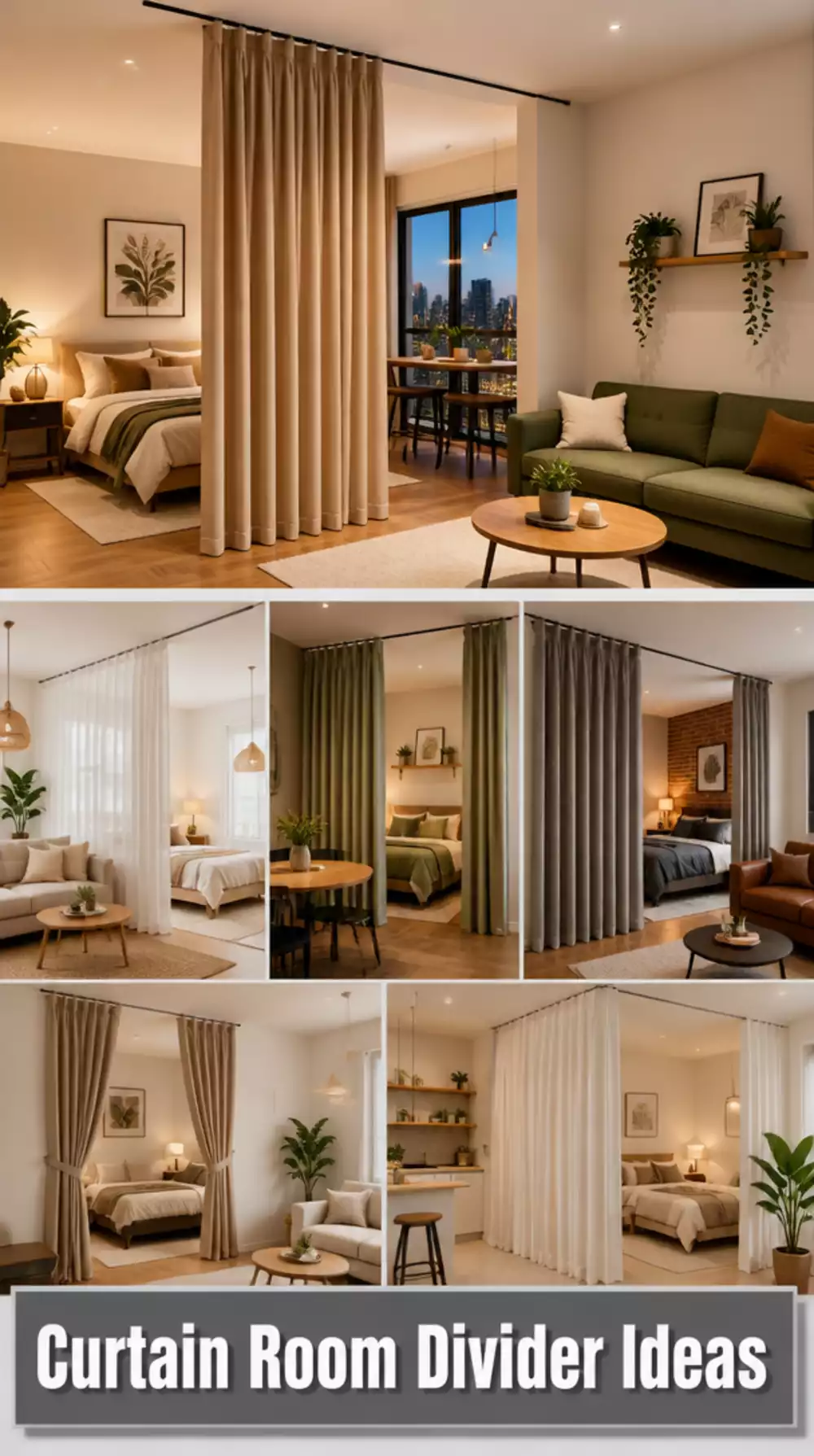 Studio Apartment Curtain Track Room Divider on a Ceiling-Mounted Rail for a Flexible Partition