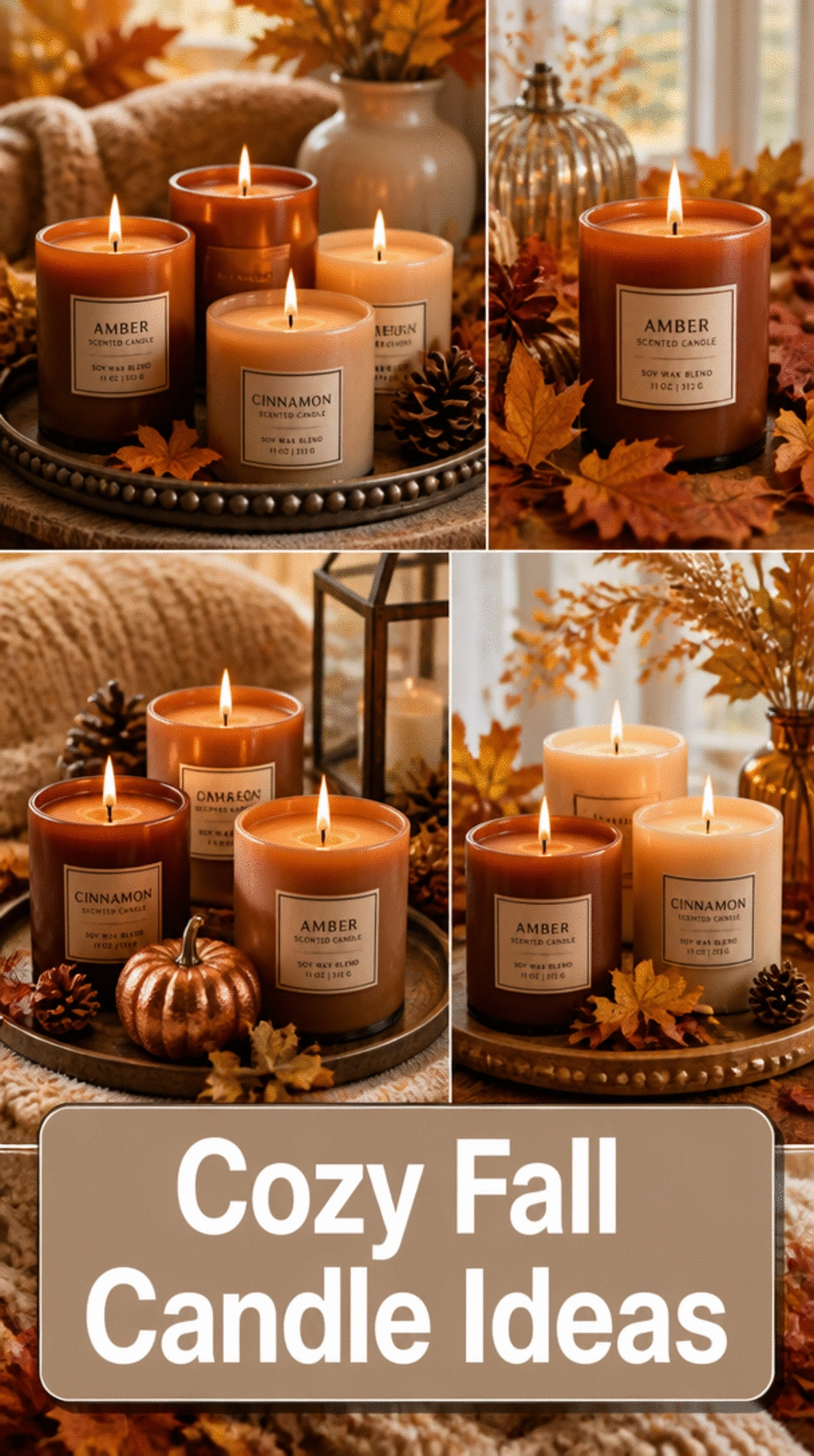 The Fall Candle Layering Trick Using Amber and Cinnamon-Scented Pillar Candles in a Tray