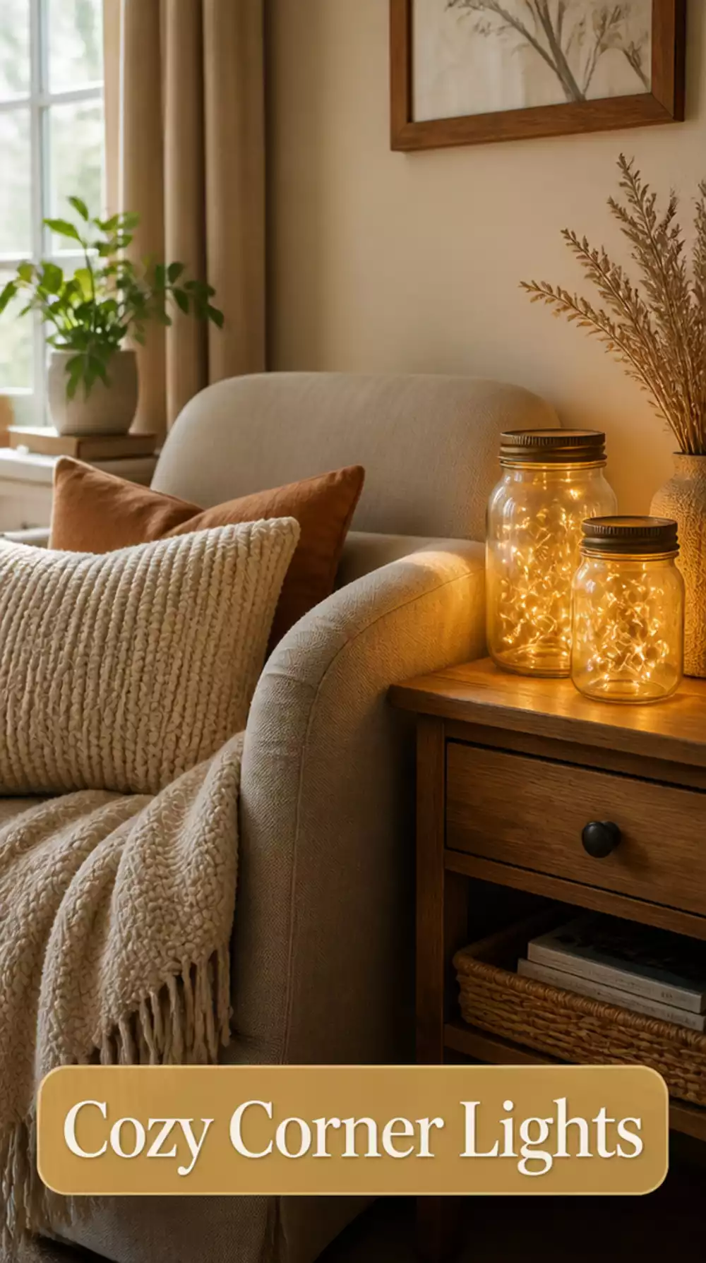 String Lights in Glass Jar for Cozy Living Room Decor