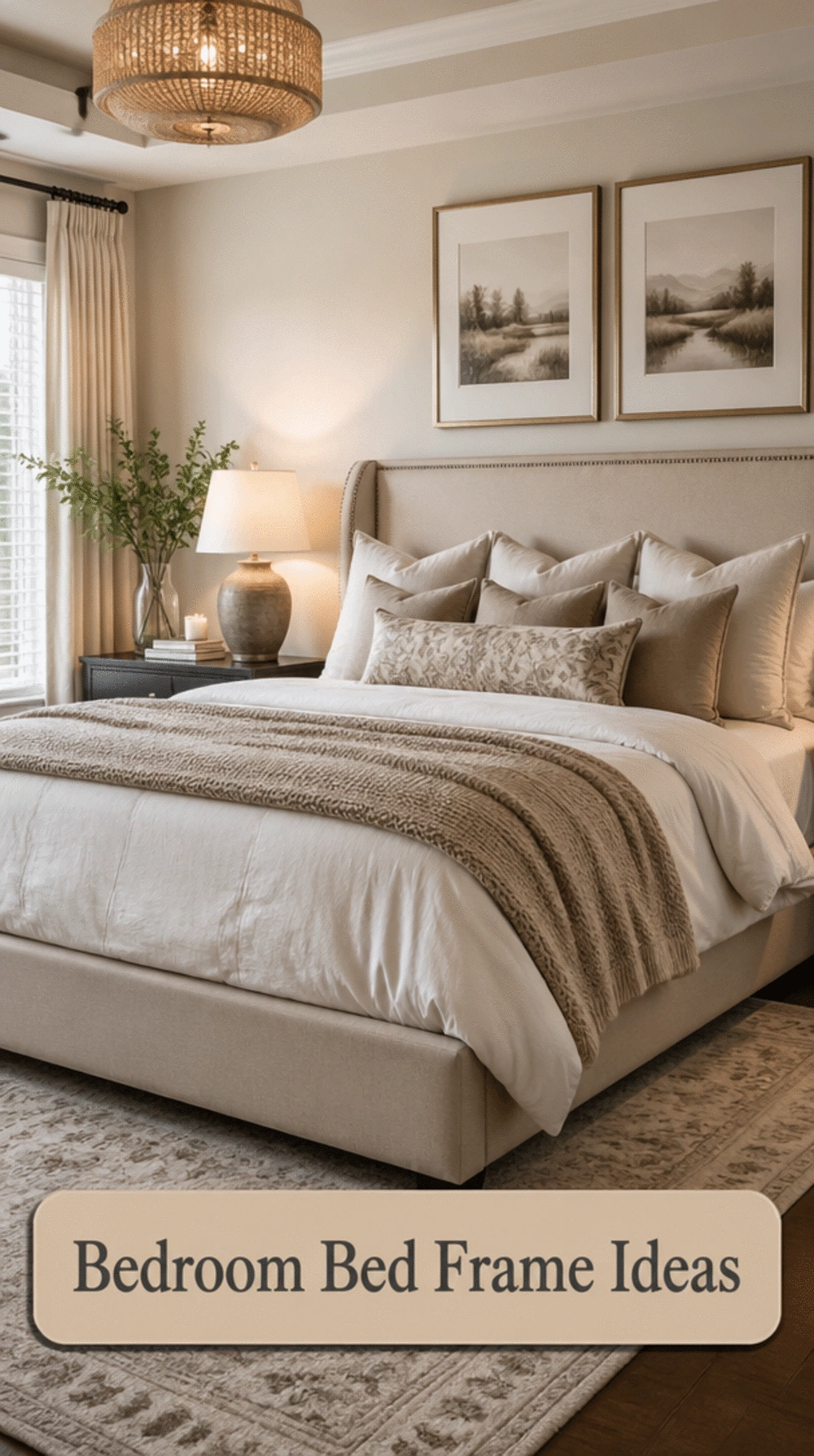 Bedroom Upholstered Bed Frame in a Neutral Linen That Elevates the Whole Room