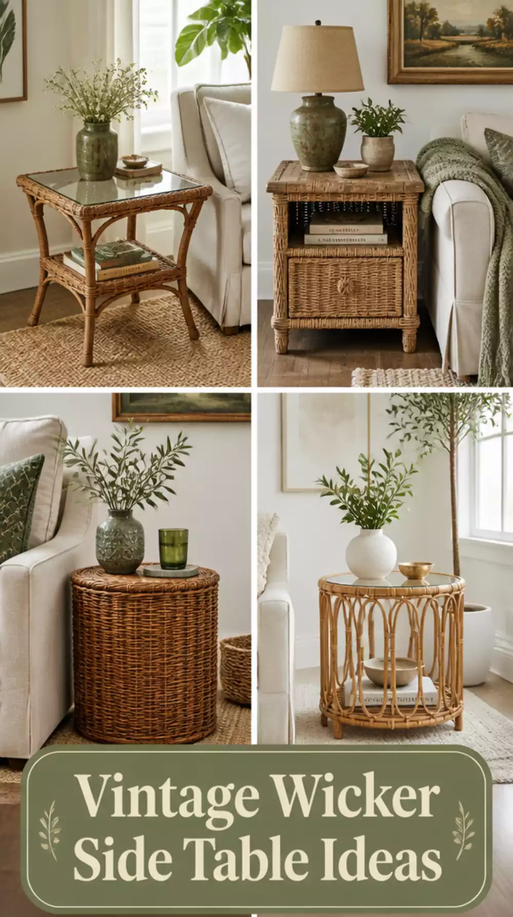 Living Room Vintage Wicker Side Table Found at a Charity Shop for Under Five Dollars