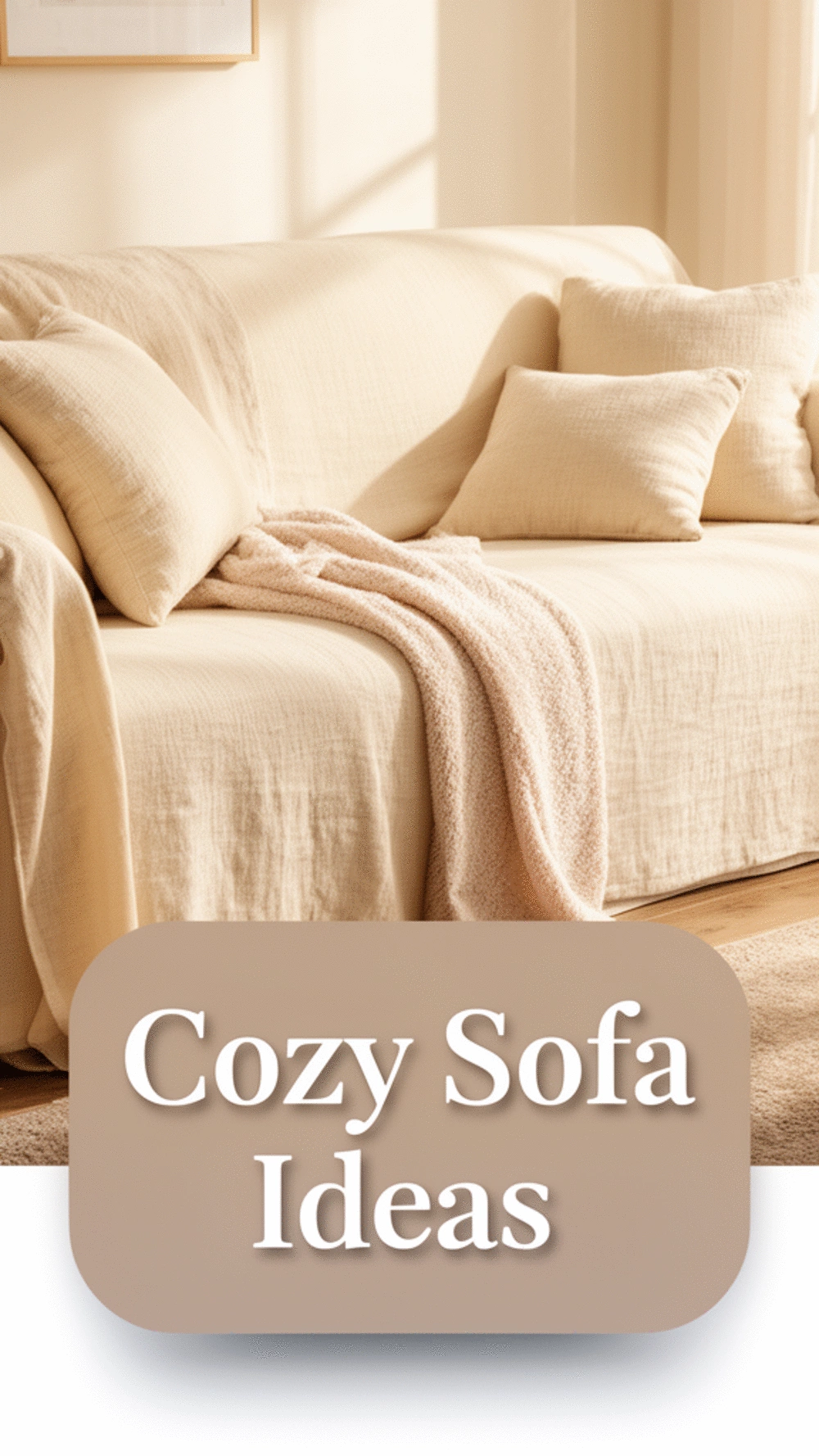 Apartment Living Room Faux Linen Sofa Cover in a Warm Cream That Transforms a Budget Couch