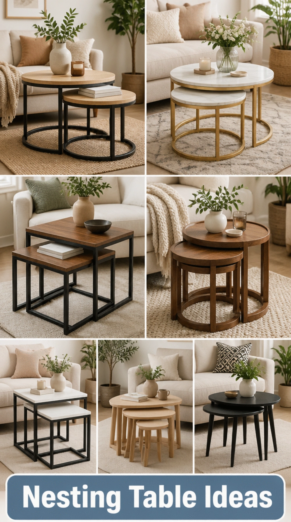 Living Room Nesting Tables That Replace a Coffee Table in a Tiny Apartment