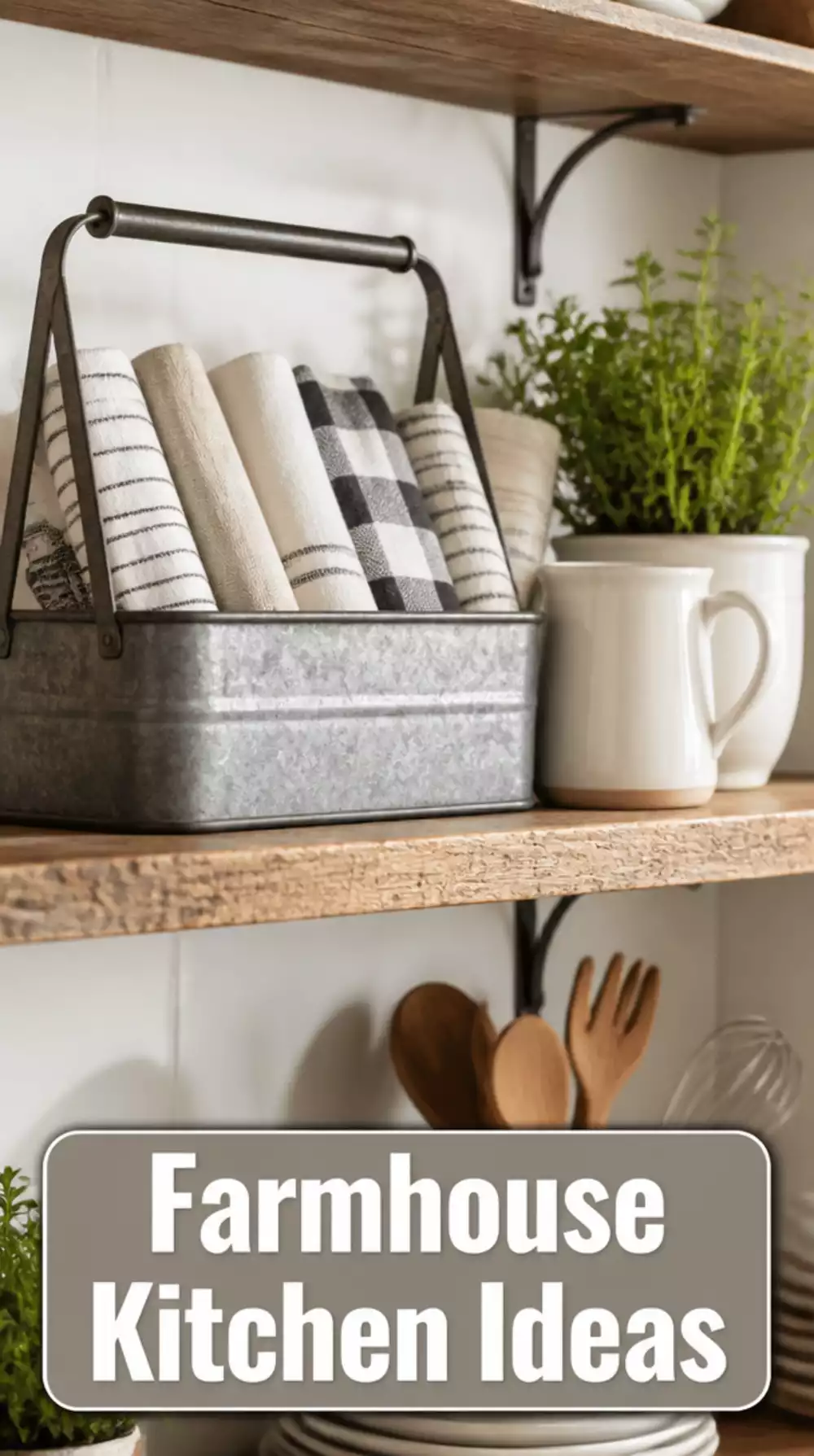 Styled Kitchen Open Shelf with Galvanised Metal and Cotton Towels