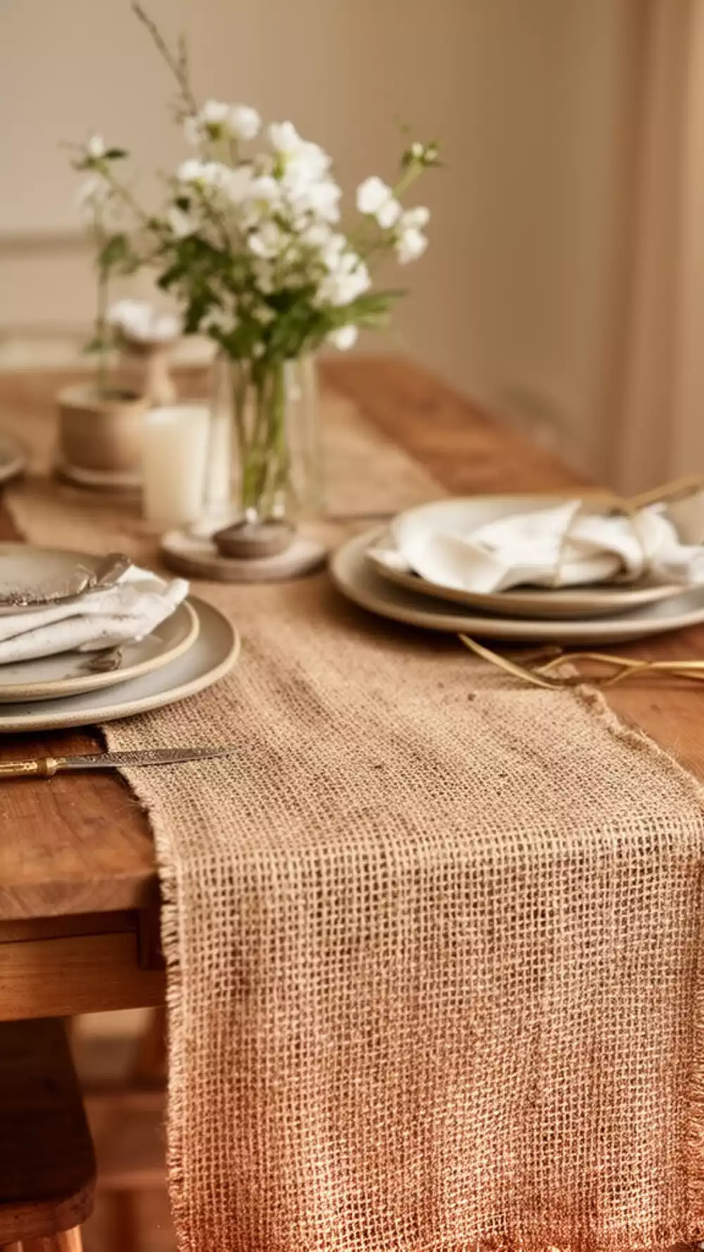 Dining Room Table Runner in a Woven Jute That Anchors the Table Without Overpowering It