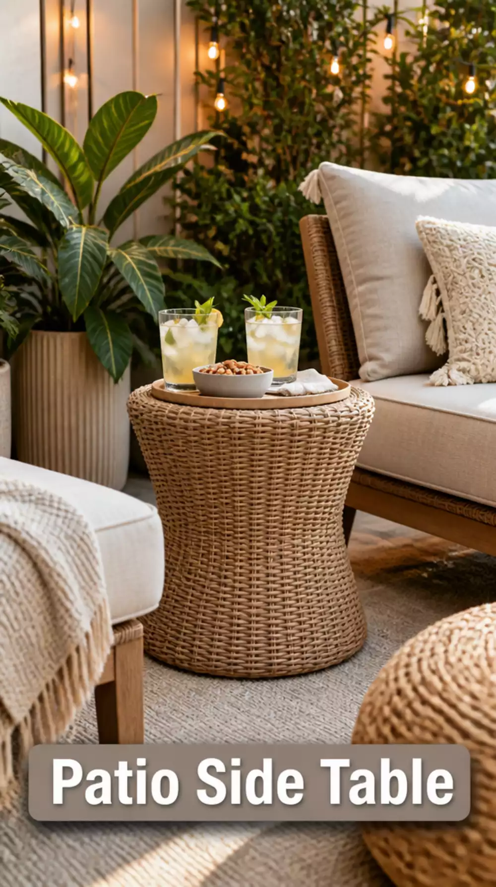 Wicker Side Table for Patio Drinks and Small Spaces