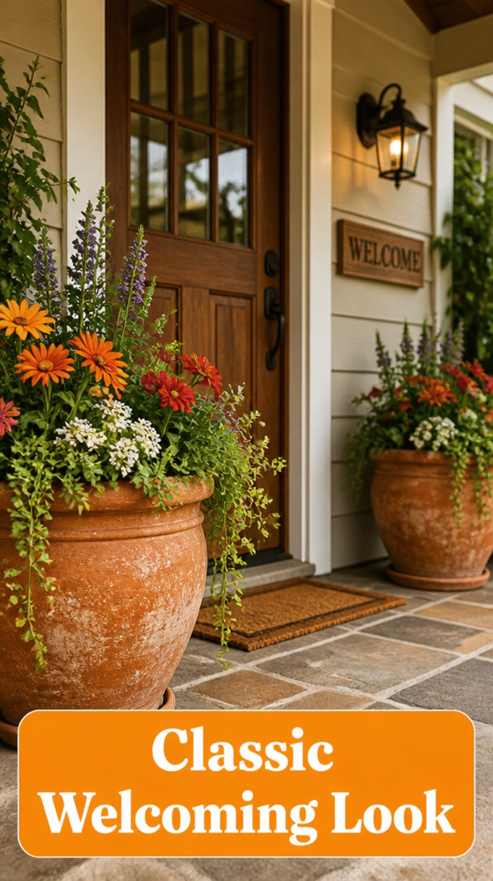 Front Porch Large Terracotta Planter Pair Flanking the Door for a Classic Welcoming Look