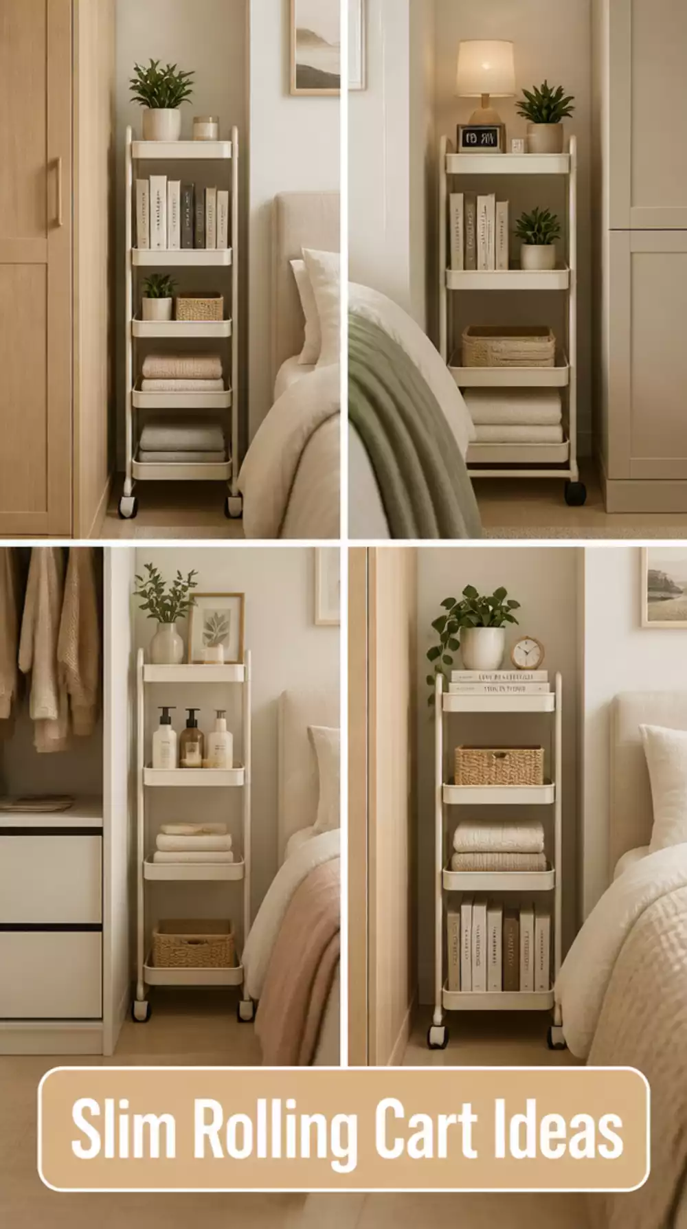Bedroom Slim Rolling Cart Between the Wardrobe and Wall That Uses Dead Side Space