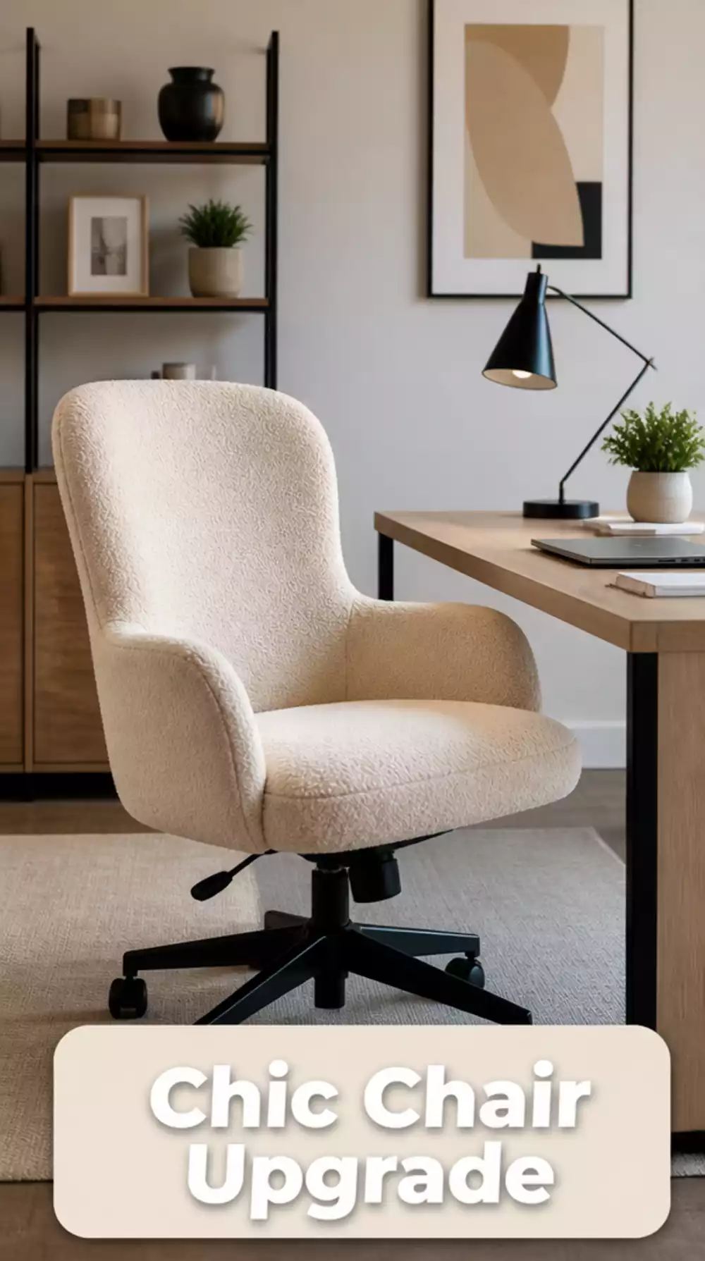 Home Office Chair Reupholstered in a Boucle Fabric That Makes a Budget Chair Look Expensive