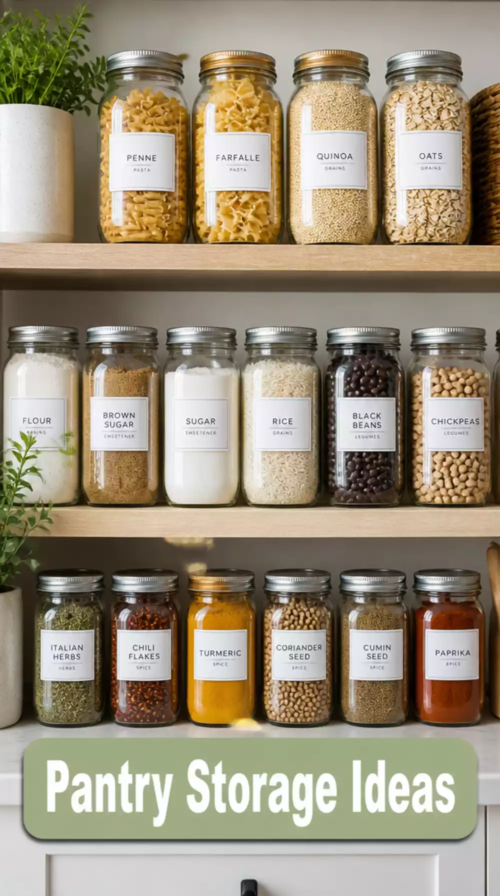 Kitchen Upcycled Glass Jar Set From a Charity Shop Turned Into a Pantry Storage System