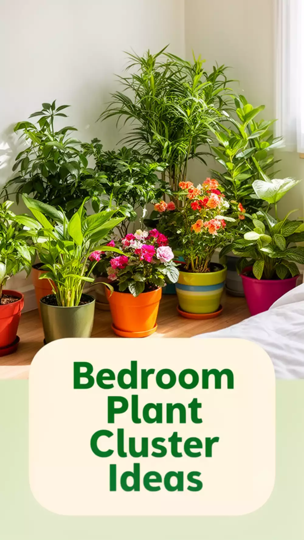 Bedroom Maximalist Plant Cluster of Seven Pots in Varied Sizes Grouped in One Corner