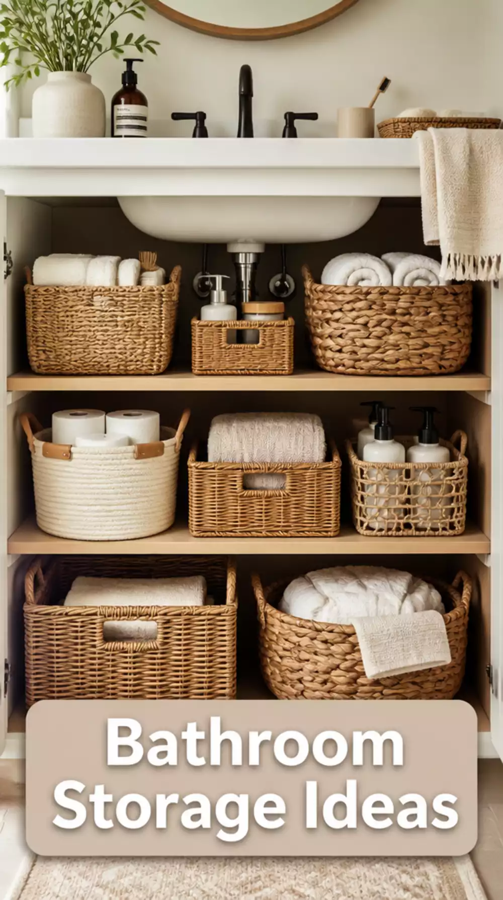 Bathroom Woven Under-Sink Storage Basket That Hides Clutter and Adds Natural Texture