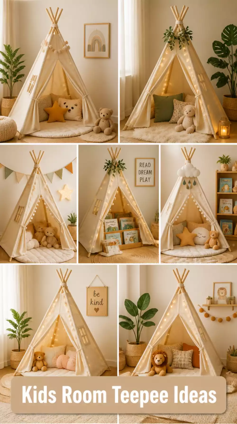 Kids Room Teepee Play Tent in a Natural Canvas That Doubles as a Reading and Play Corner
