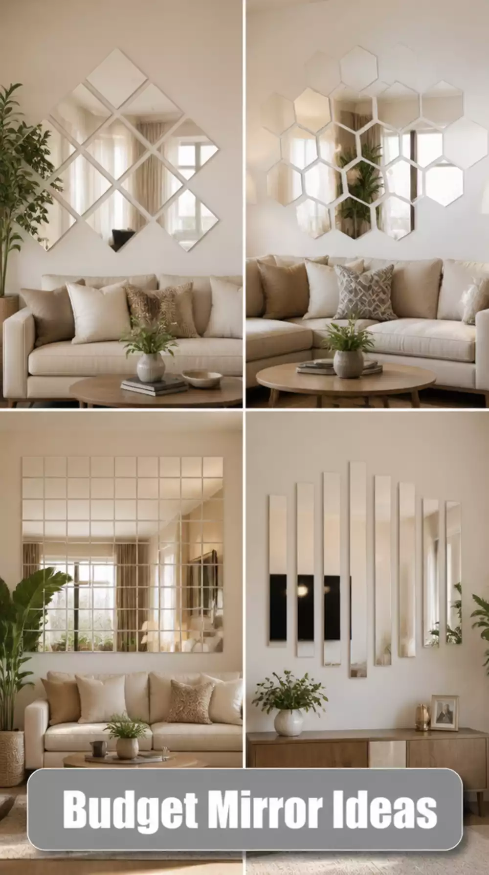 Living Room Peel-and-Stick Mirror Tile Set That Fakes an Expensive Feature Wall