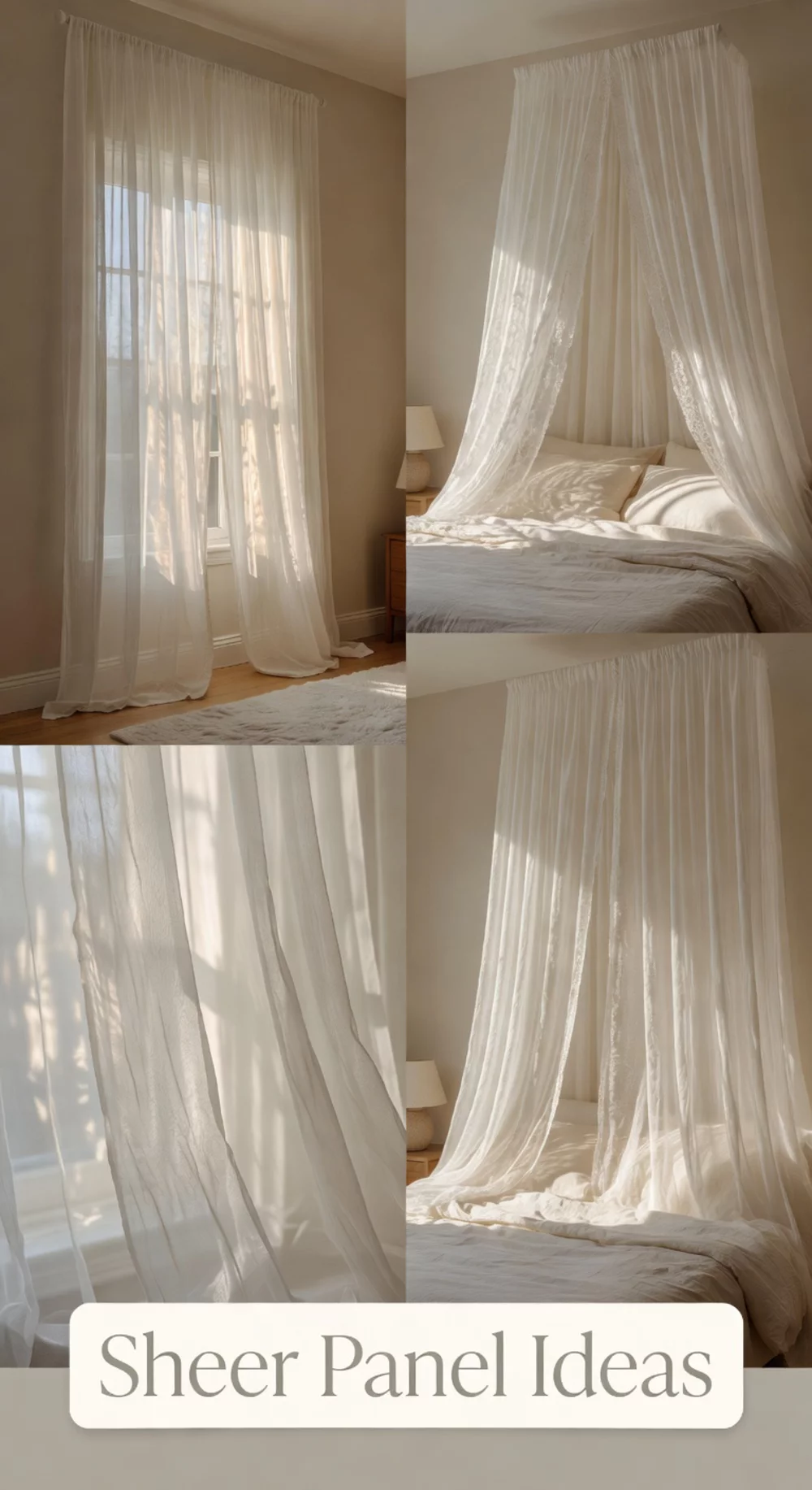 Bedroom Sheer White Voile Panel on a Tension Rod That Filters Light Without Any Drilling