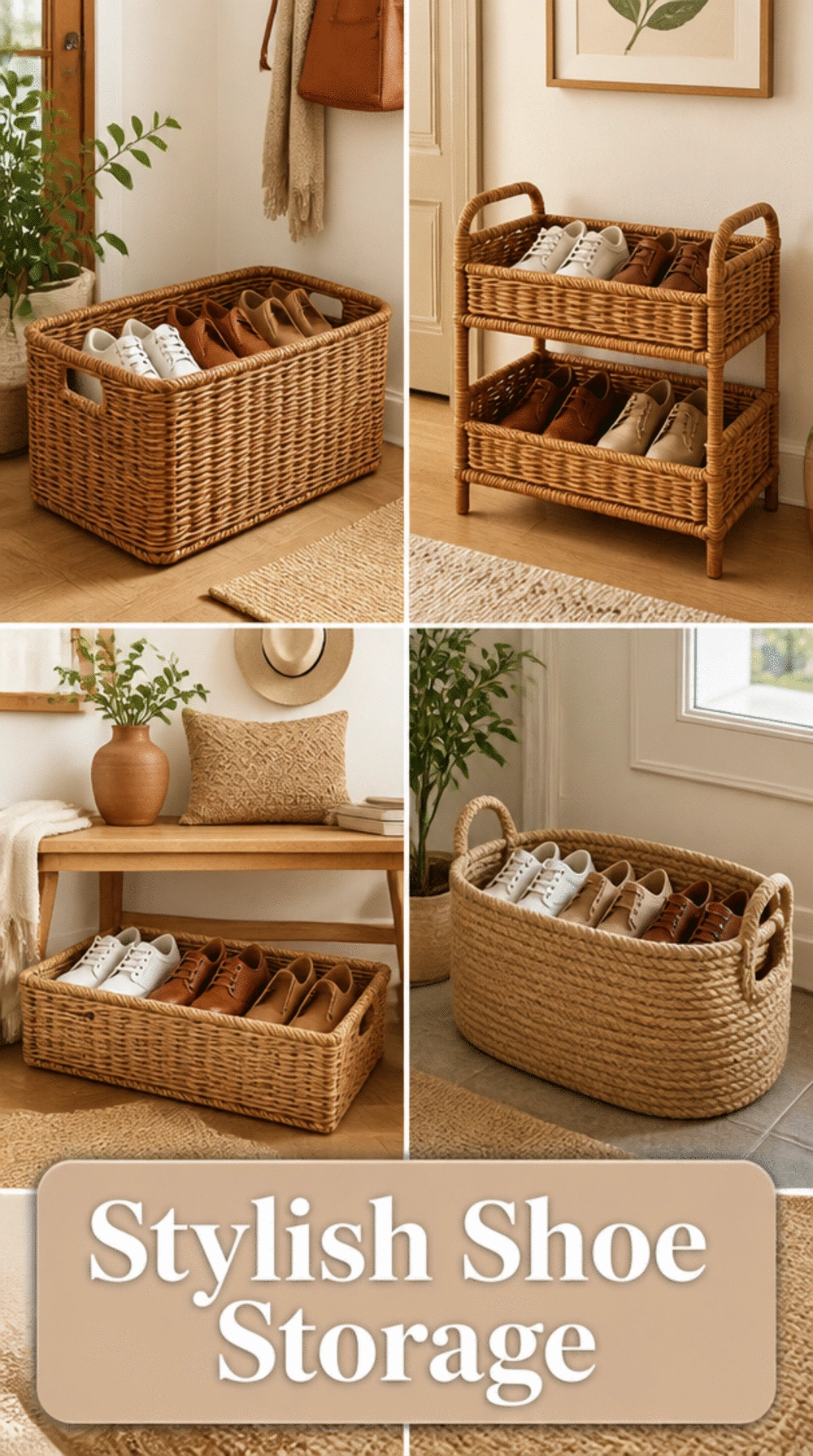 Entryway Wicker Basket for Shoes That Keeps the Floor Clear and Still Looks Chic