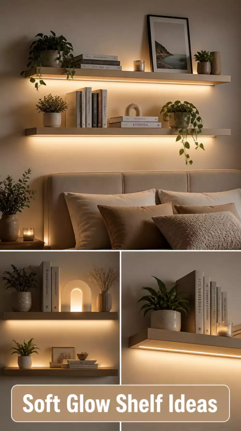 Bedroom Floating Shelf With Integrated LED Strip Light for a Soft Glow Display