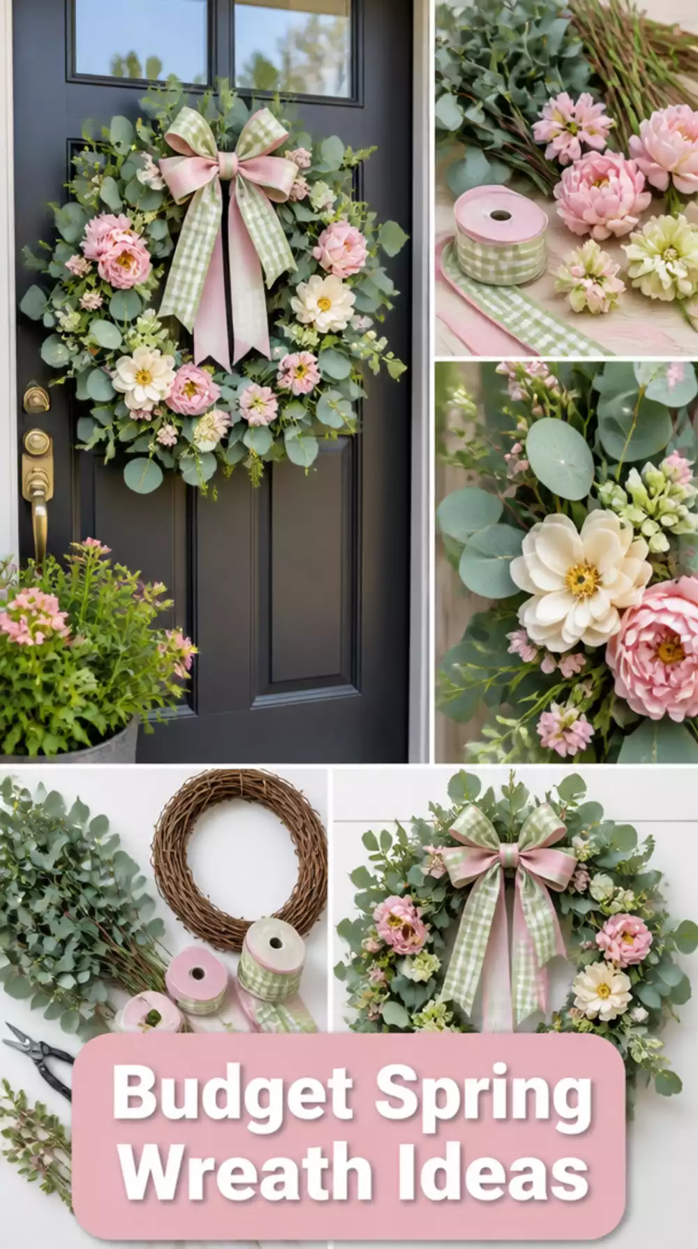 The Spring Front Door Wreath Trick Using Faux Eucalyptus and Pastel Florals for Under Ten Dollars
