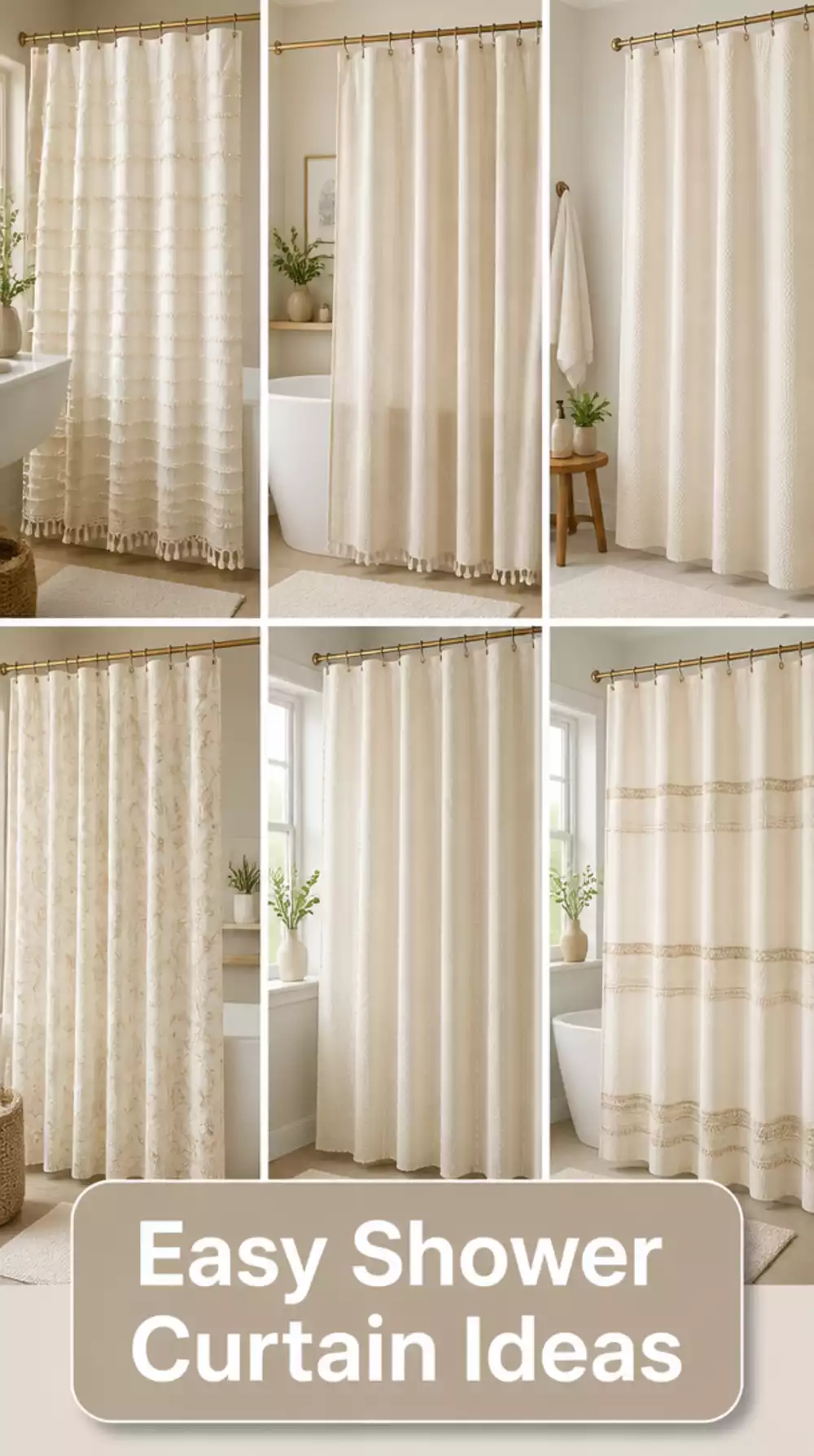Bathroom Linen Shower Curtain in a Warm Off-White That Softens a Harsh Bathroom