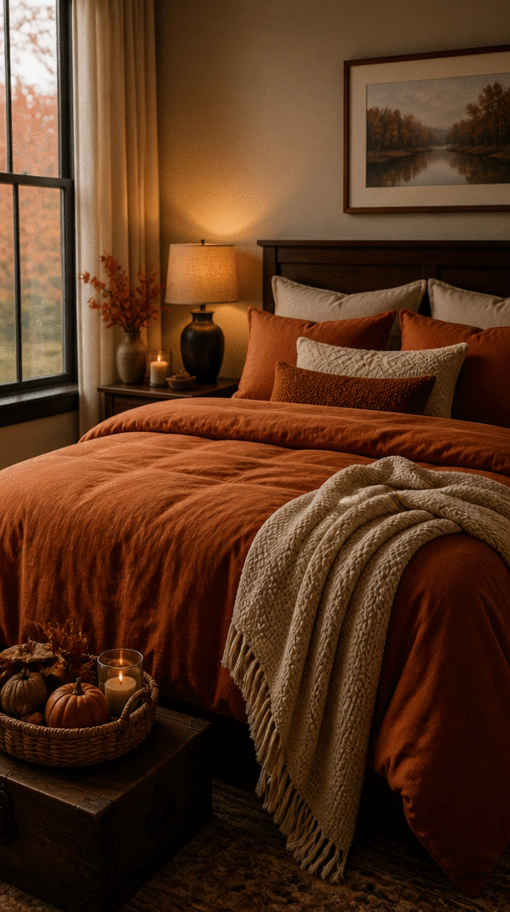 Bedroom Fall Duvet Cover Swap to a Warm Burnt Orange in a Brushed Cotton for Cozy Nights