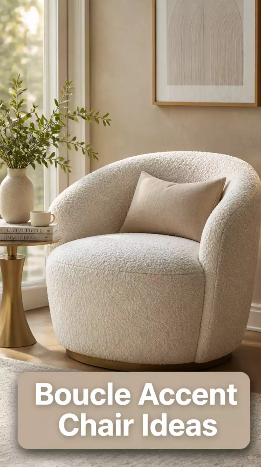 Living Room Boucle Accent Chair in Soft Cream for a High-End Corner Look