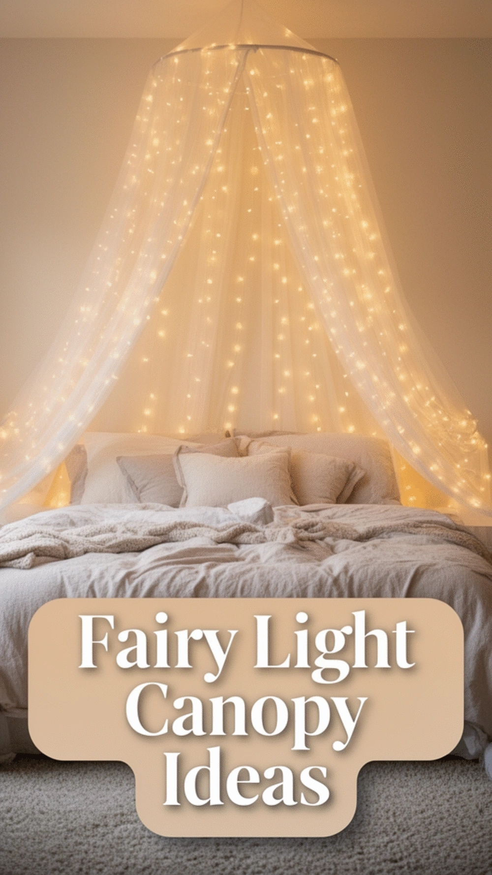 Apartment Bedroom Fairy Light Canopy Hung From the Ceiling for a Warm Dreamy Glow