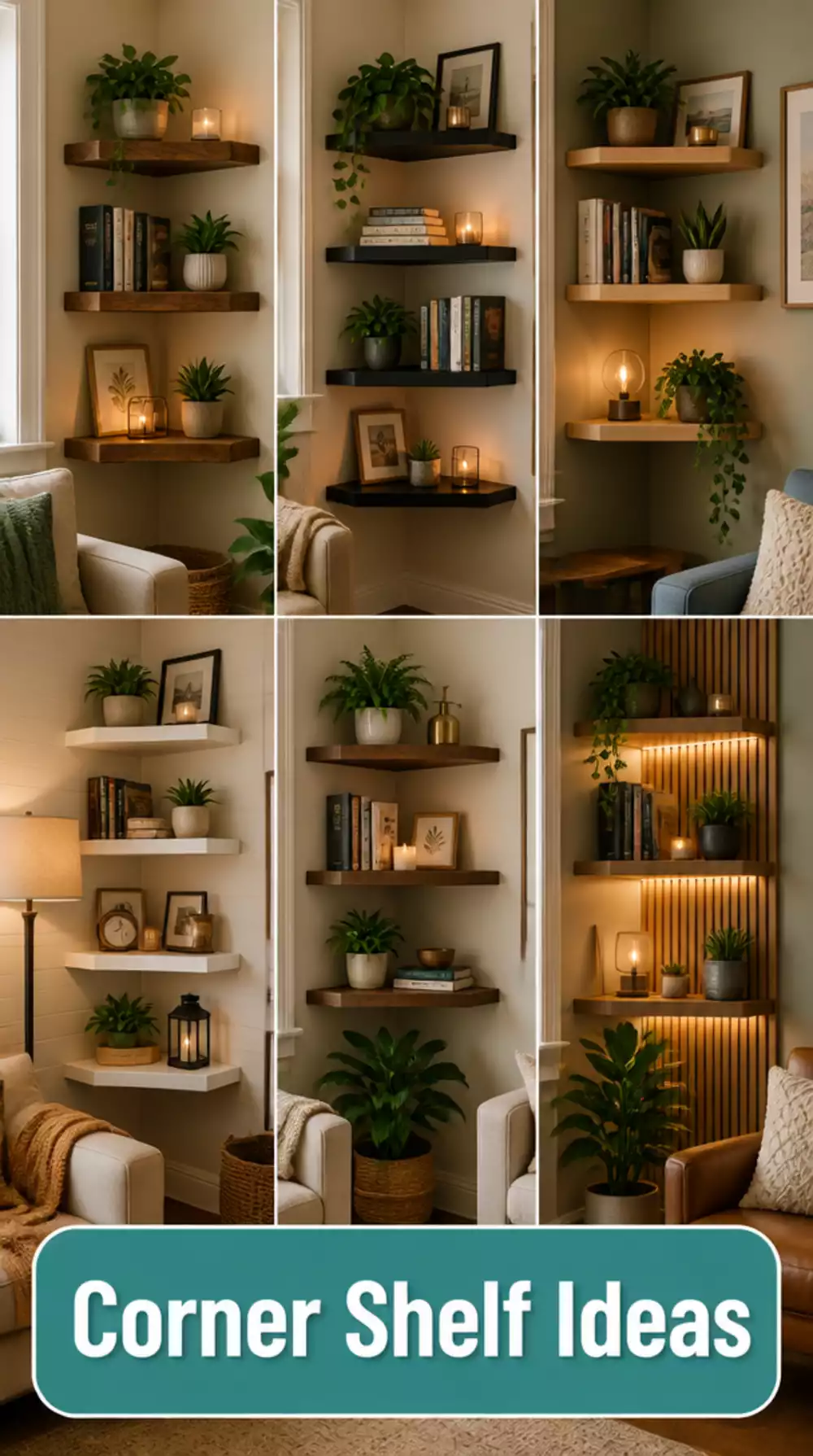 Living Room Floating Corner Shelf That Uses Dead Space in a Small Apartment