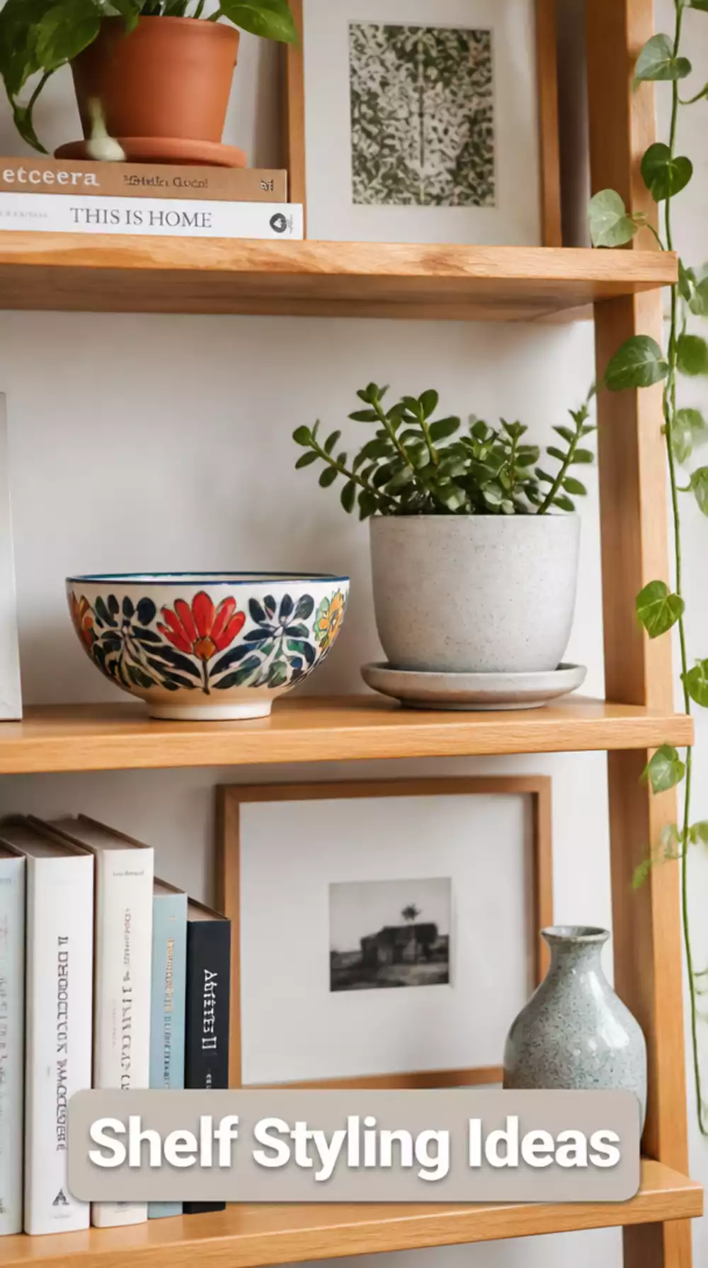 Thrift Store Ceramic Bowl Next to Minimal Concrete Planter